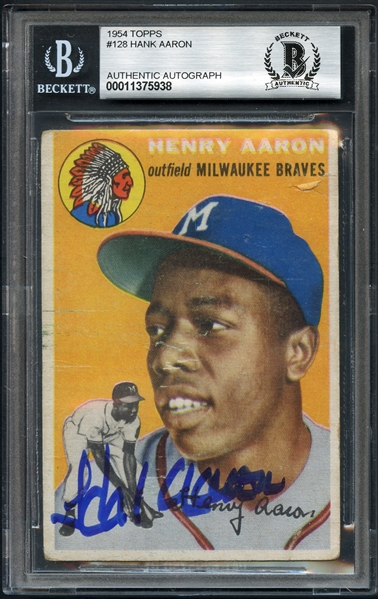 1954 Topps #128 Henry Aaron Authentic Autograph BGS 9