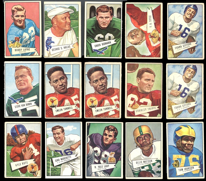 1952 Bowman Large Football Shoebox Collection of (92) with Many HOFers and Short Prints