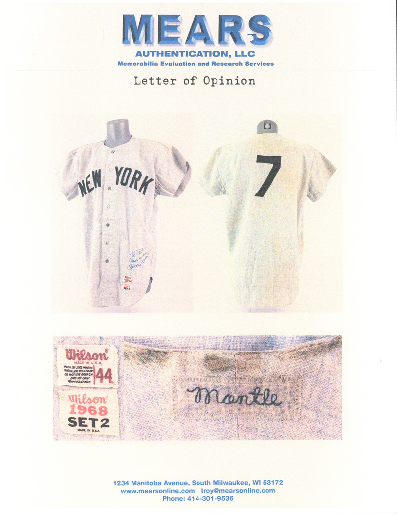 1968 Mickey Mantle New York Yankees Used Road Flannel Jersey : r