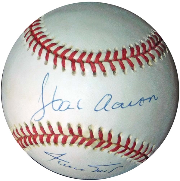 Hank Aaron and Willie Mays Signed ONL (White) Ball SGC