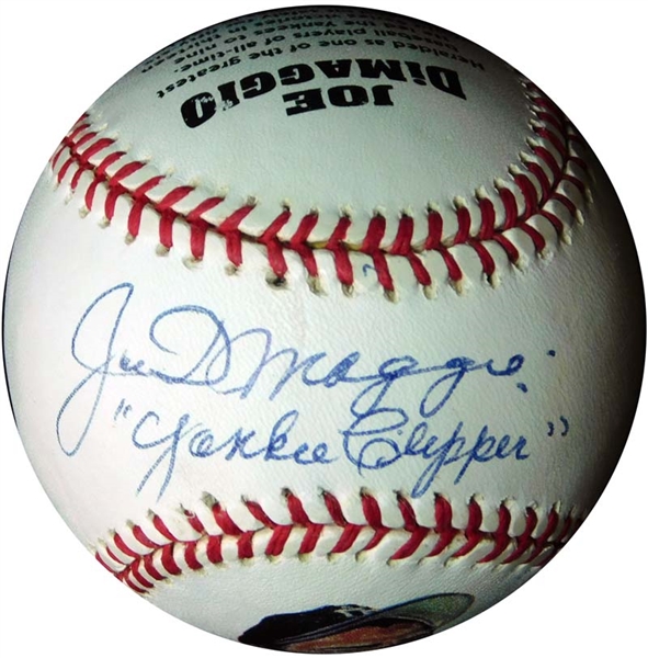 Joe DiMaggio Single-Signed Baseball with "Yankee Clipper" Inscription and Portrait PSA/DNA