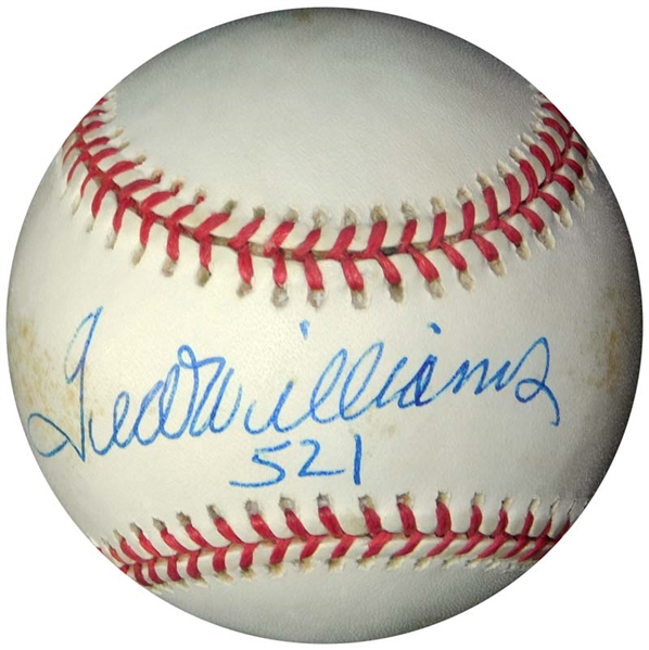 Ted Williams Single-Signed OAL (Budig) Ball with "521" Notation SGC