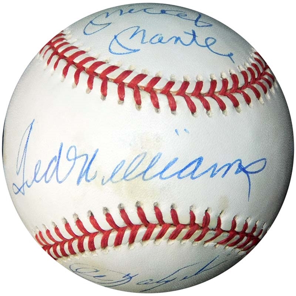 Triple Crown Winners Multi-Signed OAL (Brown) Ball with (4) Signatures Featuring Mantle and Williams UDA
