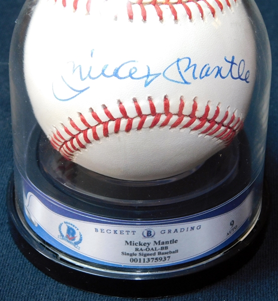 Mickey Mantle Single-Signed OAL (Brown) Ball Beckett 9 AUTO