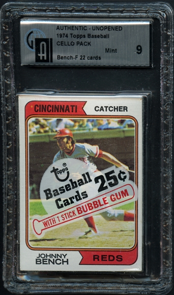 1974 Topps Baseball Cello Pack AUTHENTIC GAI 9 MINT with Bench on Front