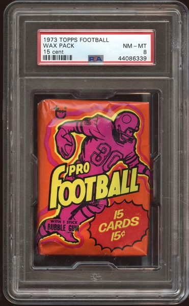 1973 Topps Football Unopened 15-Cent Jumbo Wax Pack PSA 8 NM/MT