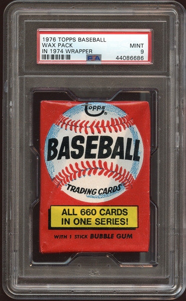 1976 Topps Baseball Unopened Wax Pack in 1974 Wrapper PSA 9 MINT