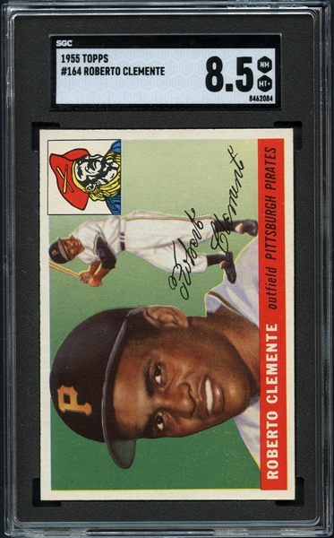 1955 Topps #164 Roberto Clemente SGC 8.5 NM/MT+- A Freshly Graded Example That Displays As A MINT Example