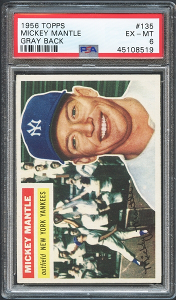 1956 Topps #135 Mickey Mantle Gray Back PSA 6 EX-MT