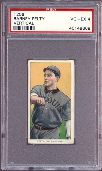 1909-11 T206 Sweet Caporal 350/25 Barney Pelty Vertical PSA 4 VG/EX