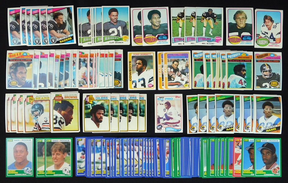 1975-1989 Football Star and Rookie Lot of Approximately (650) Cards with Sanders, Campbell, Dickerson, Swann and Many Other RCs