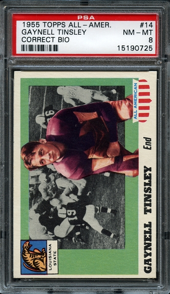 1955 Topps All-American #14 Gaynell Tinsley Correct Bio PSA 8 NM-MT