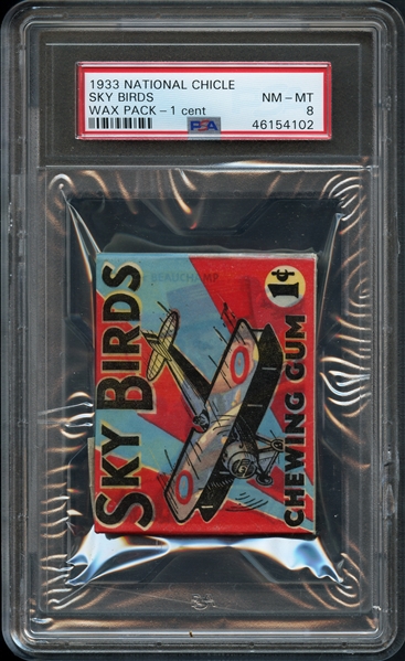 Exceptionally Rare 1933 National Chicle Sky Birds 1 Cent Wax Pack Graded PSA 8 NM-MT