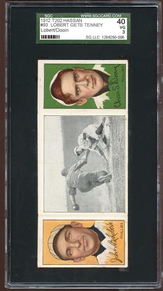 1912 T202 Hassan Triple Folder #93 Lobert Gets Tenney Lobert/Dooin SGC 40 VG 3