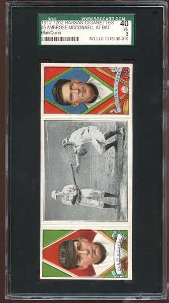 1912 T202 Hassan Triple Folder #6 Ambrose McConnell at Bat Blair/Quinn SGC 40 VG 3