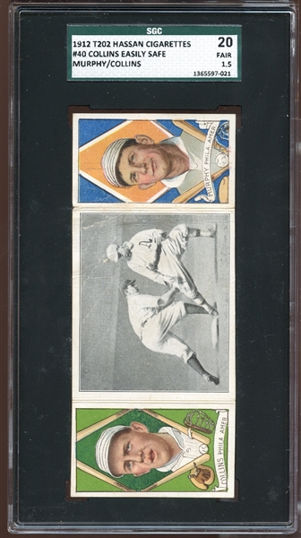1912 T202 Hassan Triple Folder #40 Collins Easily Safe Murphy/Collins SGC 20 FAIR+ 1.5