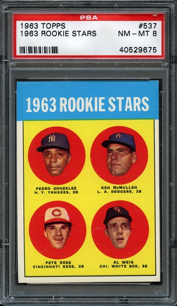 1963 Topps #537 Rookie Stars - Pete Rose PSA 8 NM-MT
