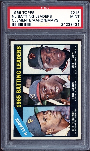 1966 Topps #215 NL Batting Leaders (Clemente/Aaron/Mays) PSA 9 MINT