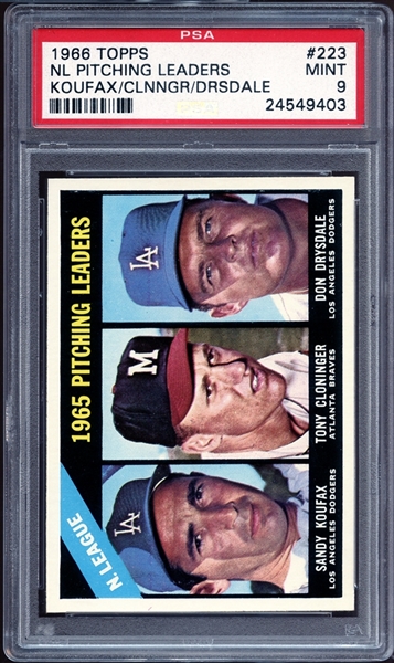 1966 Topps #223 NL Pitching Leaders (Koufax/Drysdale) PSA 9 MINT