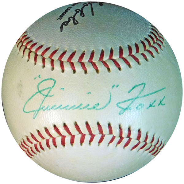 Spectacular Jimmie Foxx Single-Signed ONL (Giles) Ball PSA/DNA NM/MT 8 and JSA