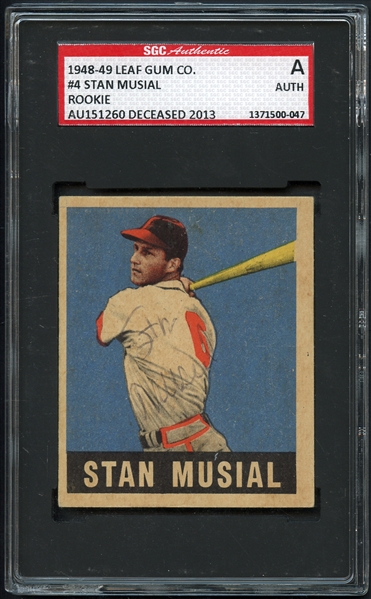 1948-49 Leaf Gum Co. #4 Stan Musial Rookie Auth SGC