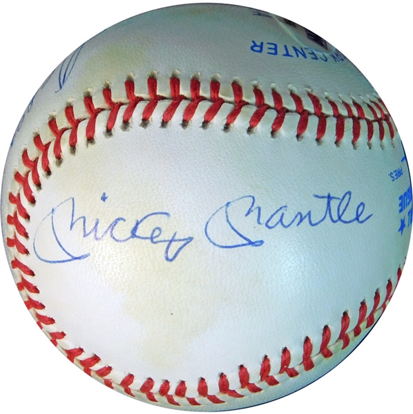 Mickey Mantle, Ted Williams and Joe DiMaggio Signed OAL (Brown) Ball PSA/DNA
