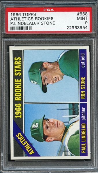 1966 Topps #568 Athletics Rookies P.Lindblad/R.Stone PSA 9 MINT
