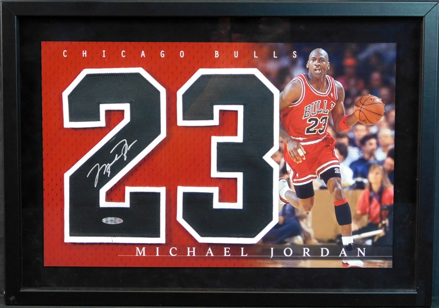 Michael Jordan Autographed Jersey Number in Shadowbox Display UDA