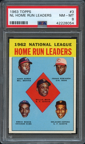 1963 Topps #3 NL Home Run Leaders PSA 8 NM-MT