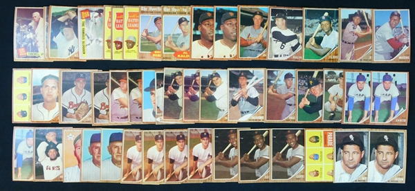 1962 Topps Baseball Shoebox Collection of (680) Cards with Many HOFers and Green Tint Variations