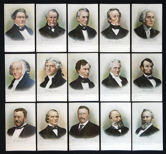 Circa 1905 Rapheal Tuck & Sons Presidents of the U.S. Postcards Complete Set (25) with Original Sleeve
