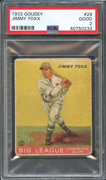 1933 Goudey #29 Jimmy Foxx PSA 2 GOOD