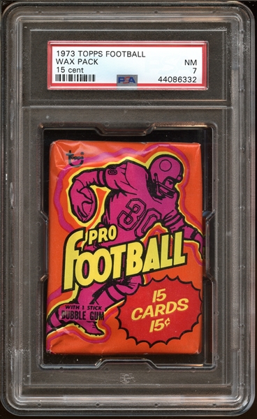 1973 Topps Football Unopened Wax Pack “Jumbo” 15 cent – 15 Card Pack PSA 7 NM
