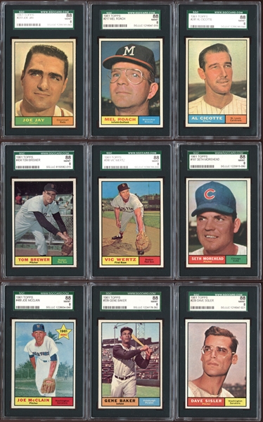 1961 Topps Baseball Group of (9) Cards All SGC 88 NM/MT 8