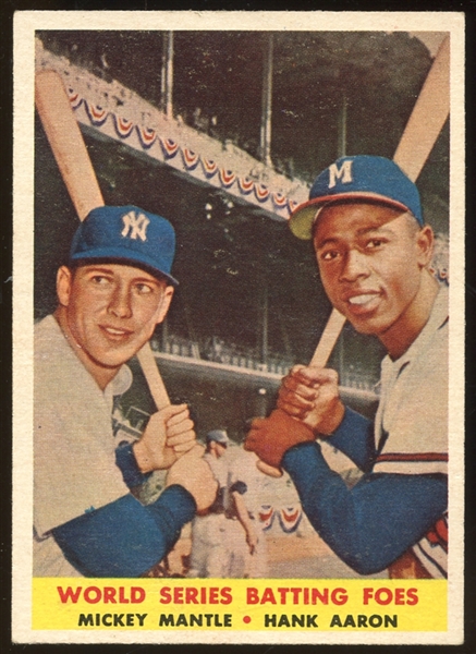 1958 Topps #418 Mickey Mantle / Hank Aaron World Series Batting Foes