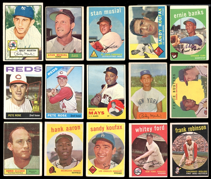 1950s-60s Topps and Bowman Star and HOF Card Group of (15) with Mays, Aaron, Musial Etc.