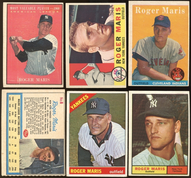 1958-66 Topps Roger Maris Lot of 6 Including 1958 Topps Rookie