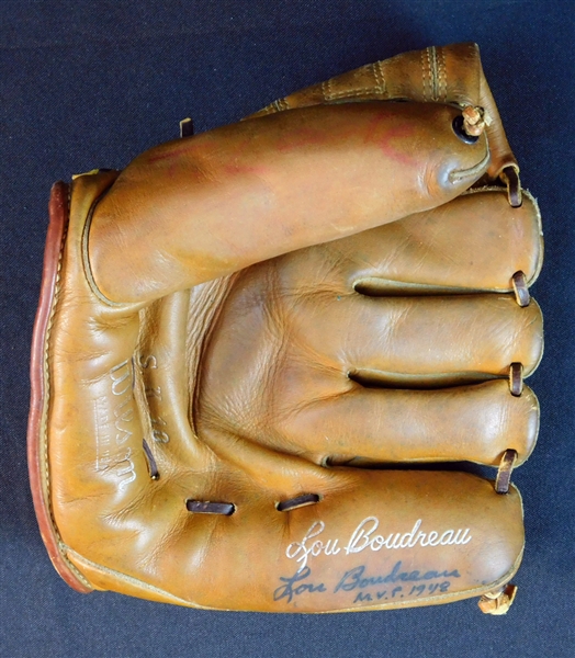 Lou Boudreau Signed and Inscribed Personal Model Baseball Glove JSA