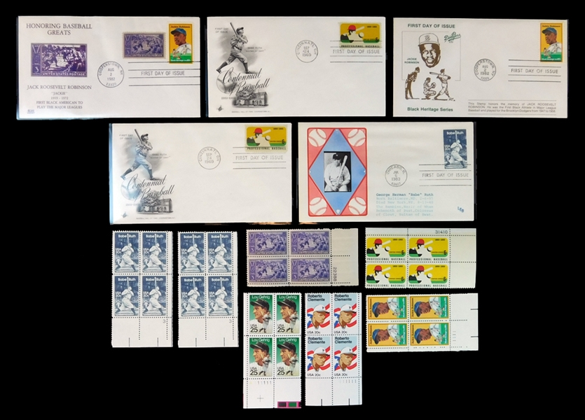 Baseball First Day Covers and Stamps Panels Group of (12)