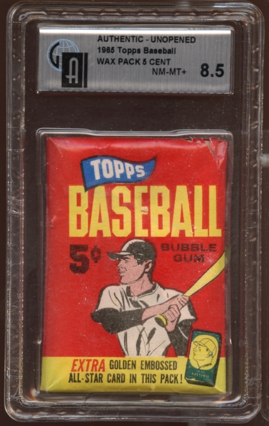 1965 Topps Baseball Unopened 5 Cent Wax Pack GAI 8.5 NM/MT+