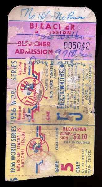 1956 World Series Game 5 (Larsen Perfect Game) Ticket Stub