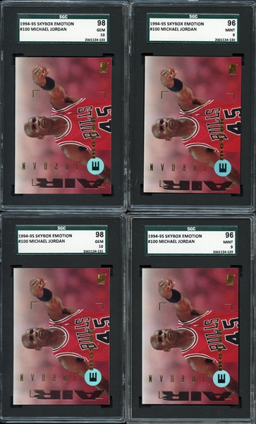 1994 Skybox Emotion #100 Michael Jordan Group of (4) Cards All Graded SGC 9 or 10