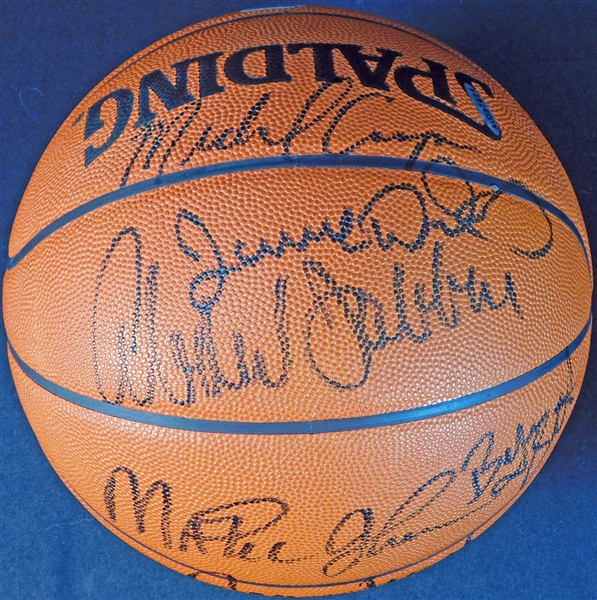 1987-88 Los Angeles Lakers Multi-Signed Official Basketball with (8) Signatures Featuring Abdul-Jabbar and Johnson UDA/SGC