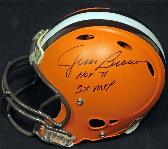 Jim Brown Signed and Inscribed Cleveland Browns Replica Helmet SGC