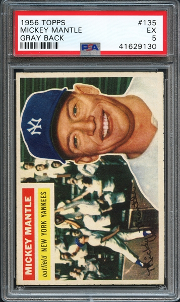 1956 Topps #135 Mickey Mantle Gray Back PSA 5 EX