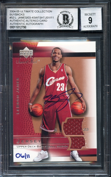 2004-05 Ultimate Collection Buybacks #52 LeBron James/03-4SWTSHT JSY/11 AUTH Altered Card AUTH AUTO BGS 9