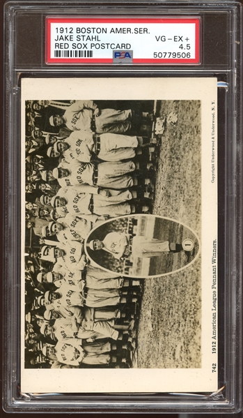 1912 Boston Red Sox American League Pennant Winners Postcard Featuring Jake Stahl PSA 4.5 VG/EX+