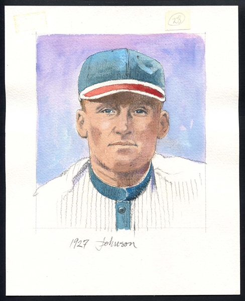 Walter Johnson Original Artwork Used for Baseball Hall of Fame Sticker Book of Records