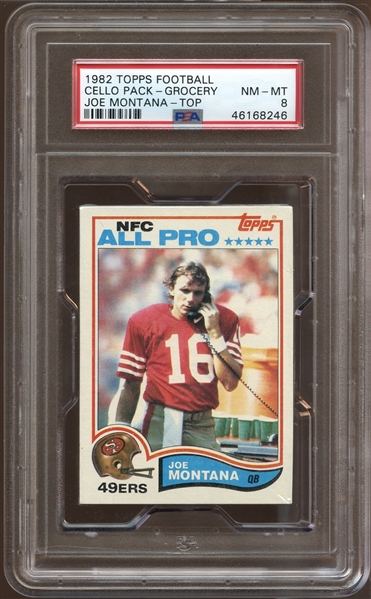 1982 Topps Football Unopened Grocery Cello Pack Joe Montana-Top PSA 8 NM/MT