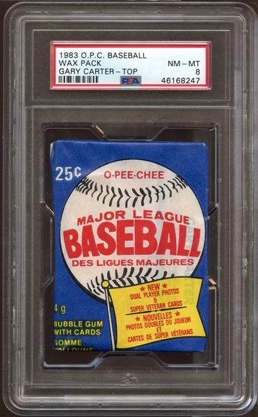 1983 O-Pee-Chee Baseball Unopened Wax Pack Gary Carter-Top PSA 8 NM/MT